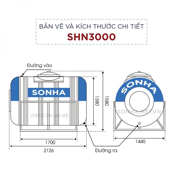 Bồn nước INOX SƠN HÀ 3000L Ngang